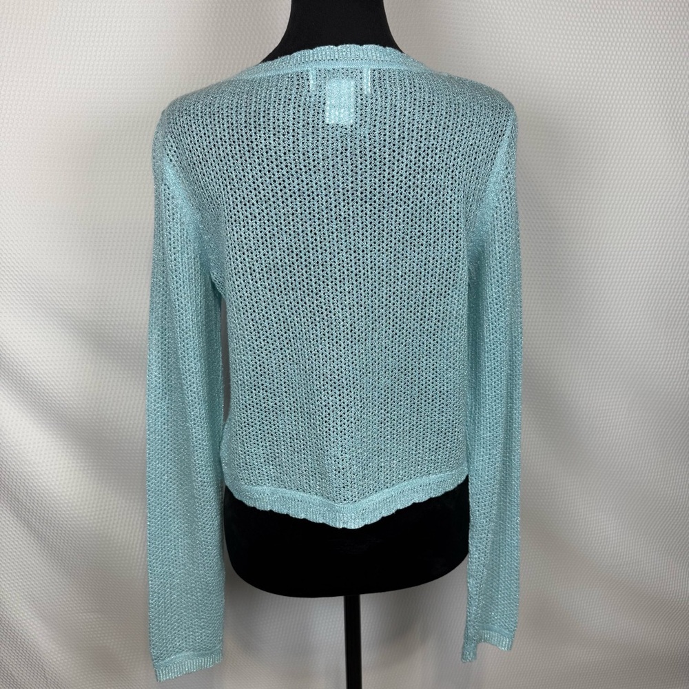 Chadwick’s Bolero Shrug Light Blue Metallic Open Crochet Small Sweater - Picture 3 of 11